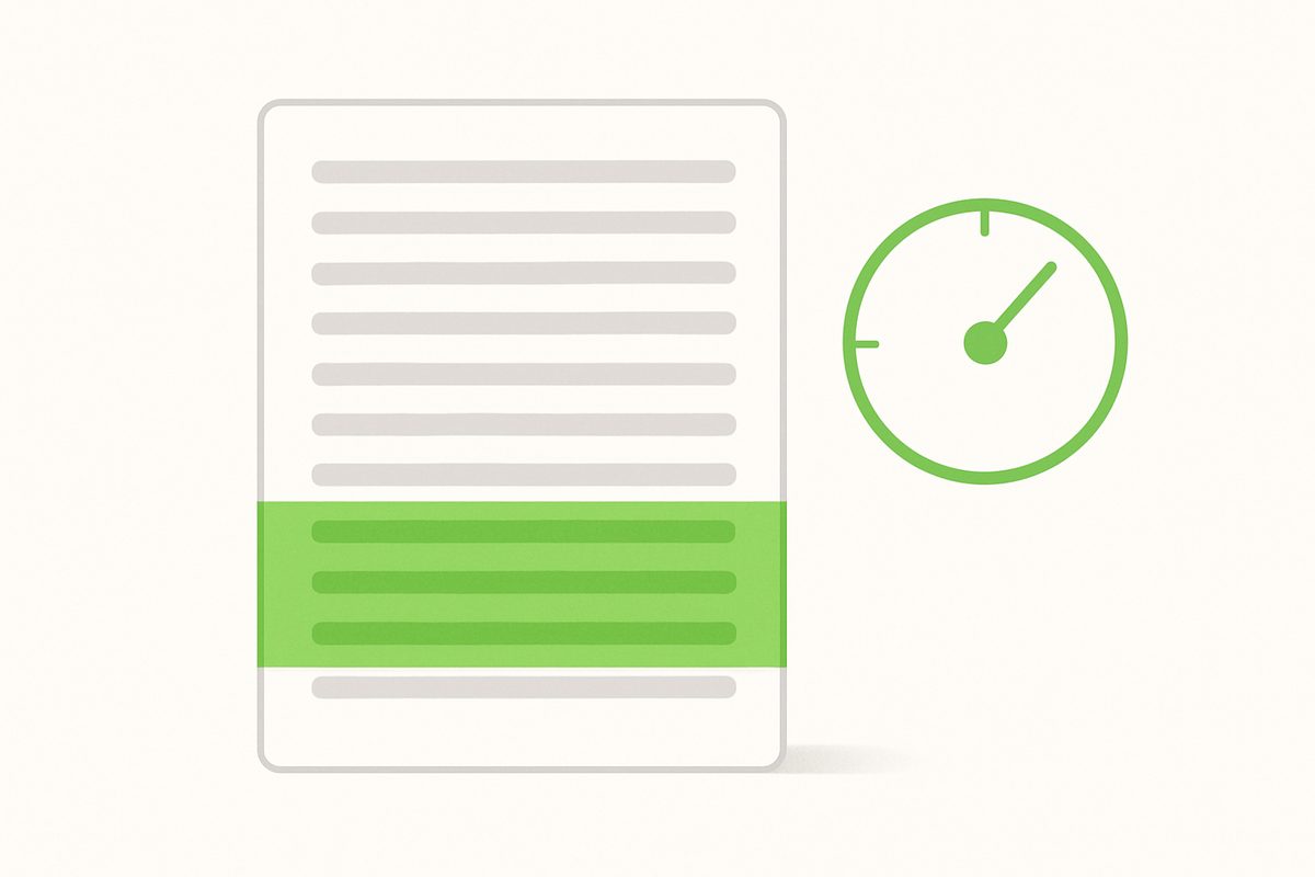 A flat illustration of a white document with its text drawn as plain grey bars.
