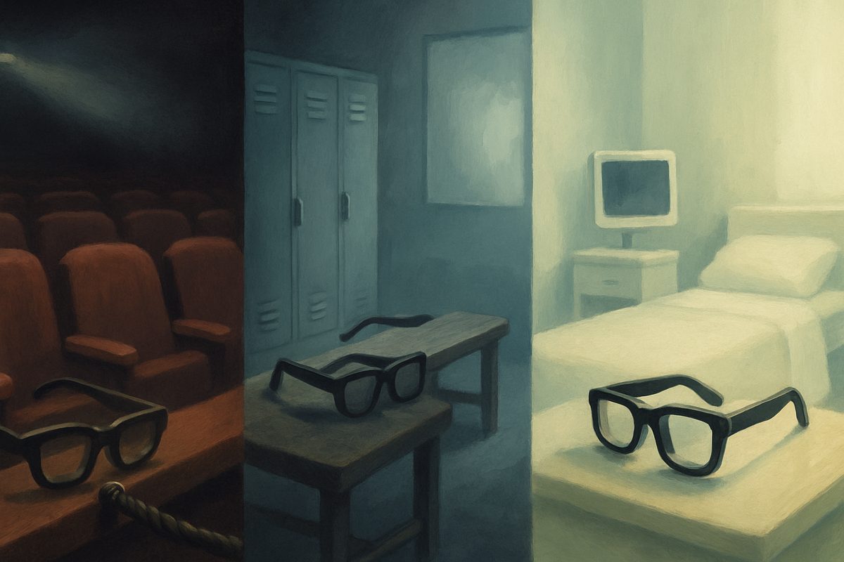 A painterly illustration divided into three adjoining rooms, each a different colour temperature.
