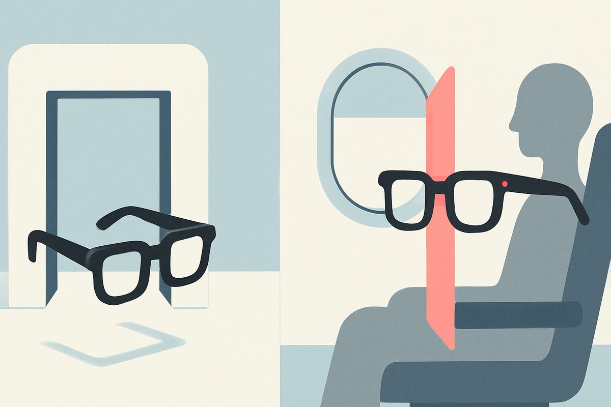 A flat two-panel illustration in pale blue, off-white, slate grey and coral.
