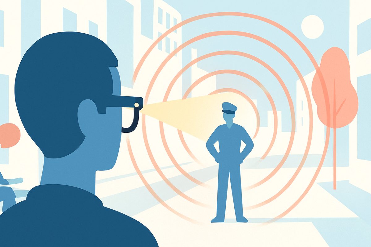 A flat editorial illustration in bright daylight, pale blue and white with coral accents.